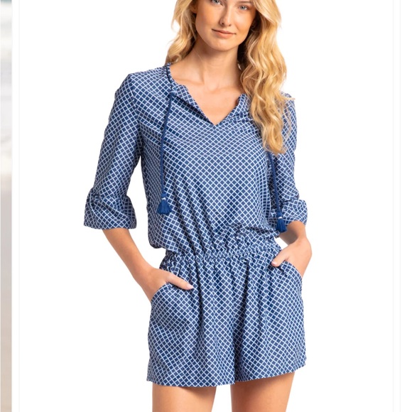 NWT Cabana Life Nautical Navy Ruffle Sleeve Romper. UPF 50. - Picture 2 of 9
